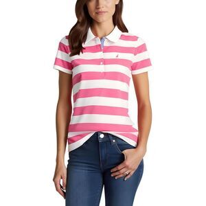 Nautica Jeans Co. Womens Pink Striped Cotton Polo Top NWT